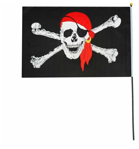 Флаг пиратский черный "Веселый Роджер" пират в бандане с повязкой, 14*21 см