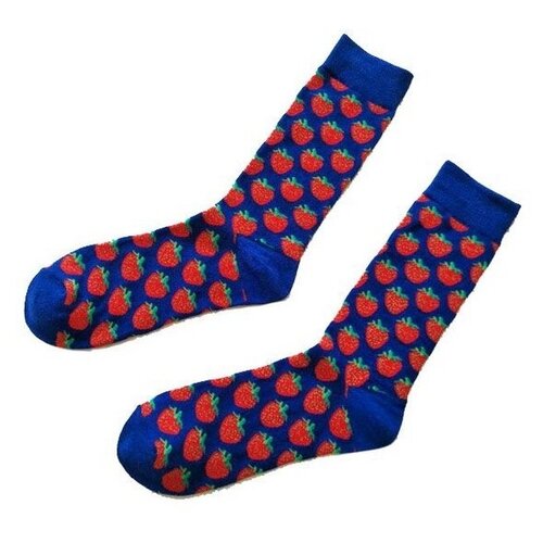 фото Носки мужские / носки женские / носки унисекс синие с клубничками (размер 38-45) 2beman