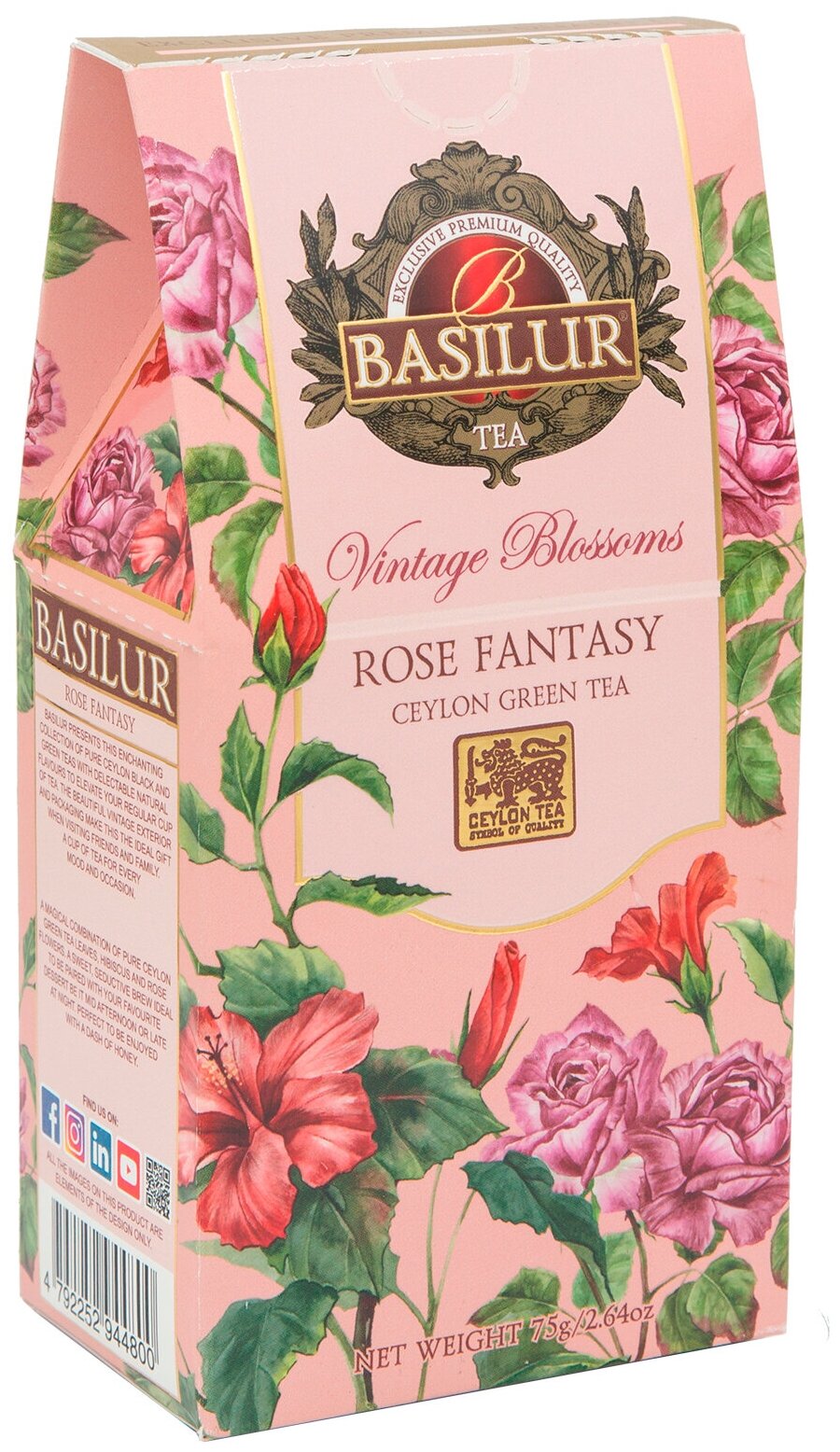 Чай зеленый Basilur Винтажные цветы Розовая фантазия, 75 г - фото №1