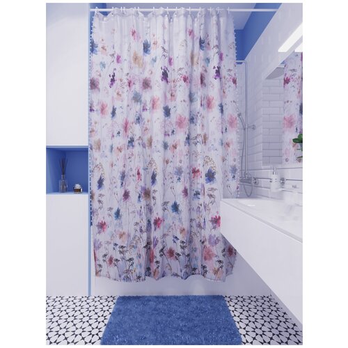 фото Штора для ванной/занавеска для ванны/шторка для ванной полиэстер 180*180 см белая a-07 "романтика" raindrops