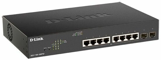 Настраиваемый L2 PoE-коммутатор D-Link DGS-1100-10MPV2/A3A 8х1000Base-T, 2x1000Base-X SFP, PoE-бюджет 130 Вт