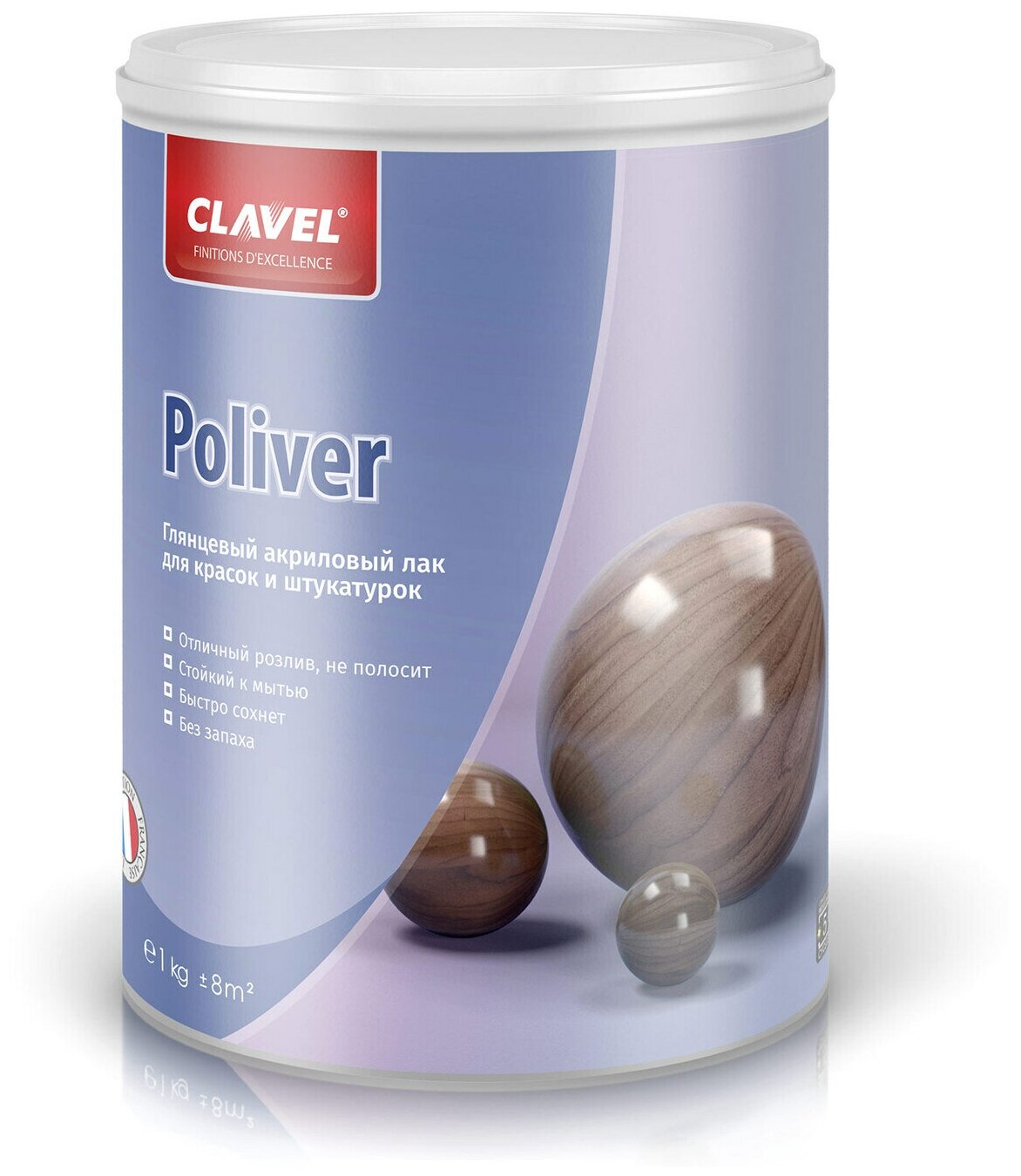 Глянцевый лак Clavel Poliver для красок и штукатурок, 1 кг, бесцветный