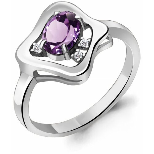 фото Серебряное кольцо aquamarine а6932804а с фианитом и аметистом, размер 17,5 diamant-online