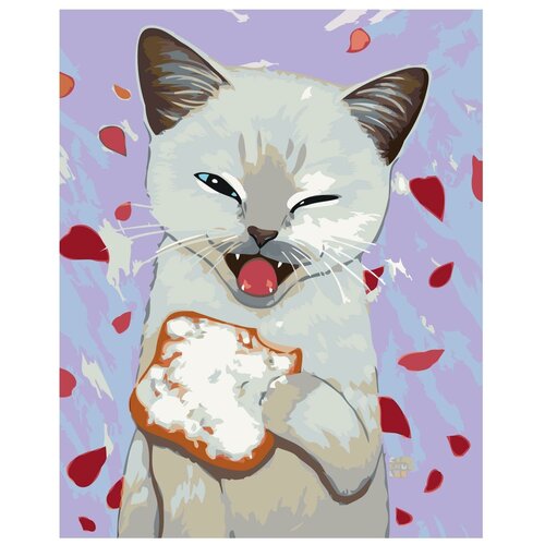 Картина по номерам, Живопись по номерам, 72 x 90, A459, животное, котёнок, еда, бутерброд, хлеб, сметана