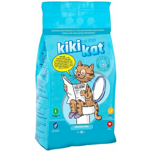 Бентонитовый наполнитель для кошачьего туалета "KikiKat" комкующийся с ароматом "Горная свежесть" 10 л, 1 упаковка