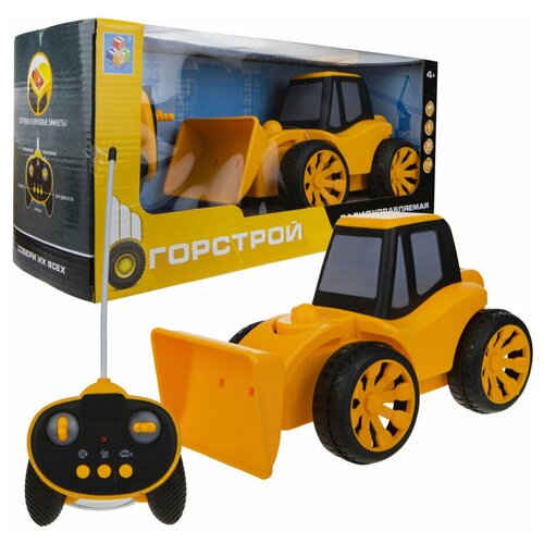 фото Игрушка 1toy горстрой фронтальный погрузчик р/у, на батарейках, свет, звук, 23 см 1 toy