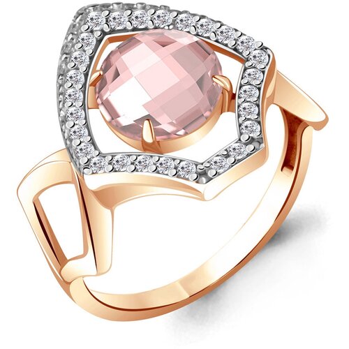 фото Кольцо diamant online, серебро, 925 проба, золочение, фианит, морганит, размер 19