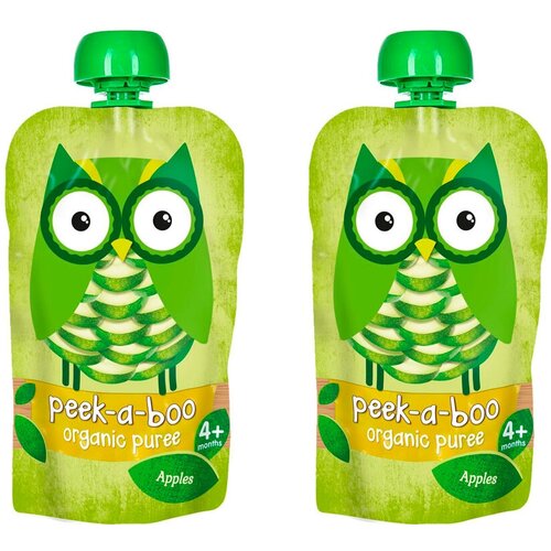 пюре peek a boo organic puree яблоко персик со вкусом печенья 113г с 6мес Пюре фруктовое Peek-a-boo органическое из яблок с 4 месяцев 113 гр, 2 шт.