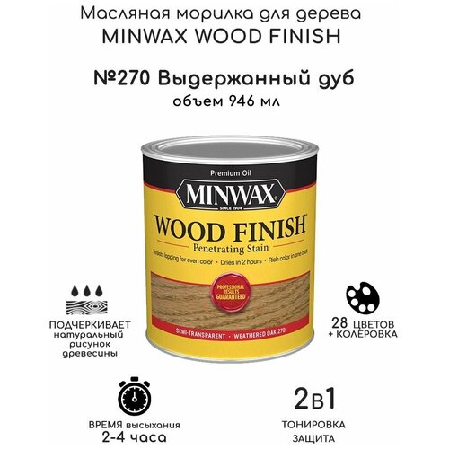 Масло для дерева и мебели Minwax Wood Finish. 270 Выдержданный дуб, 946 мл. Тонирующая пропитка - морилка для дерева