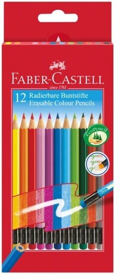 Карандаши цветные Faber-castell стираемые , 12 цветов, заточен, картон, европодвес
