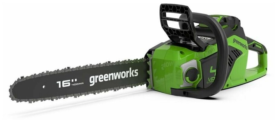 Цепная пила аккумуляторная GreenWorks GD40CS18, 40V, 40 см, бесщеточная, до 1,8 КВТ, с АКБ 2АЧ и ЗУ