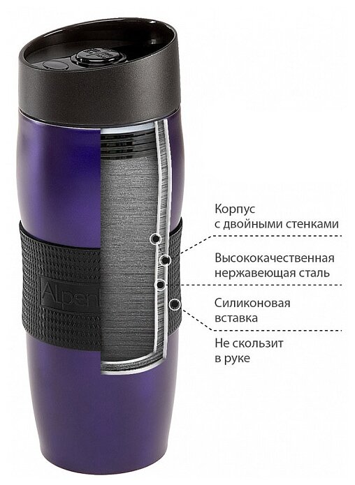 Термокружка вакуумная Alpenkok AK-04036A, 400мл, фиолетовая БИТ - фото №3