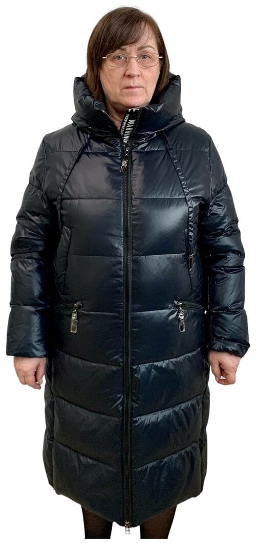 куртка  зимняя, силуэт прямой, ветрозащитная, стеганая, утепленная, размер 54-56, синий