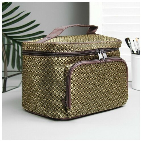фото Косметичка-сундучок «ромбы», отдел на молнии, наружный карман, зеркало, цвет кофе mikimarket