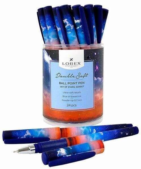 Ручка маслян. LOREX SKY OF STARS.SUNSET серия Double Soft 0,70 мм синий, резин. грип, кругл. прорезин 189551