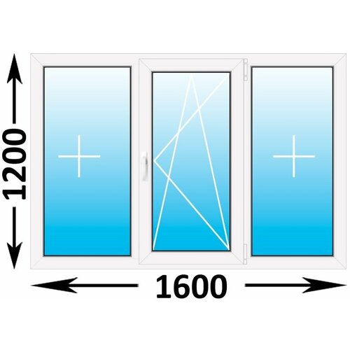 Пластиковое окно Melke трехстворчатое 1600x1200 (ширина Х высота) (1600Х1200)