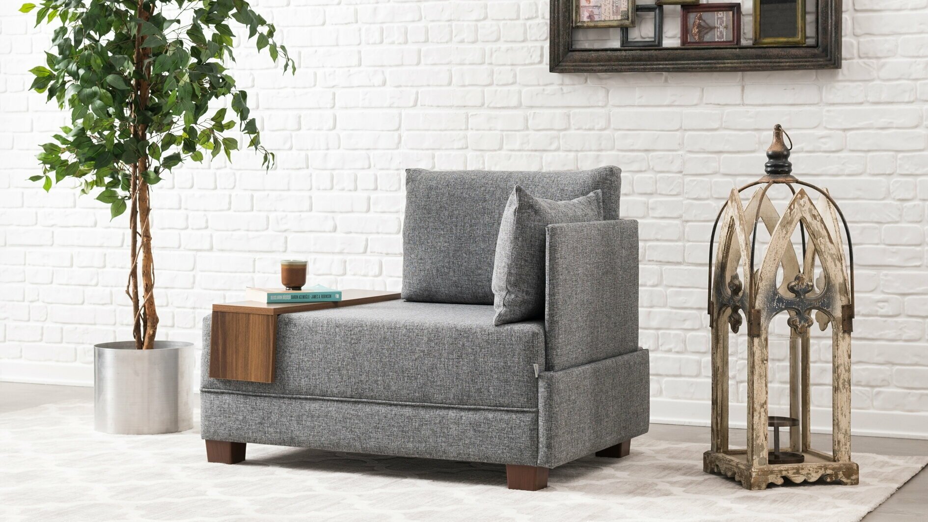 Кресло-диван с подлокотником, столешницей и подушками 100x75x80 см Turkish House Турция серый