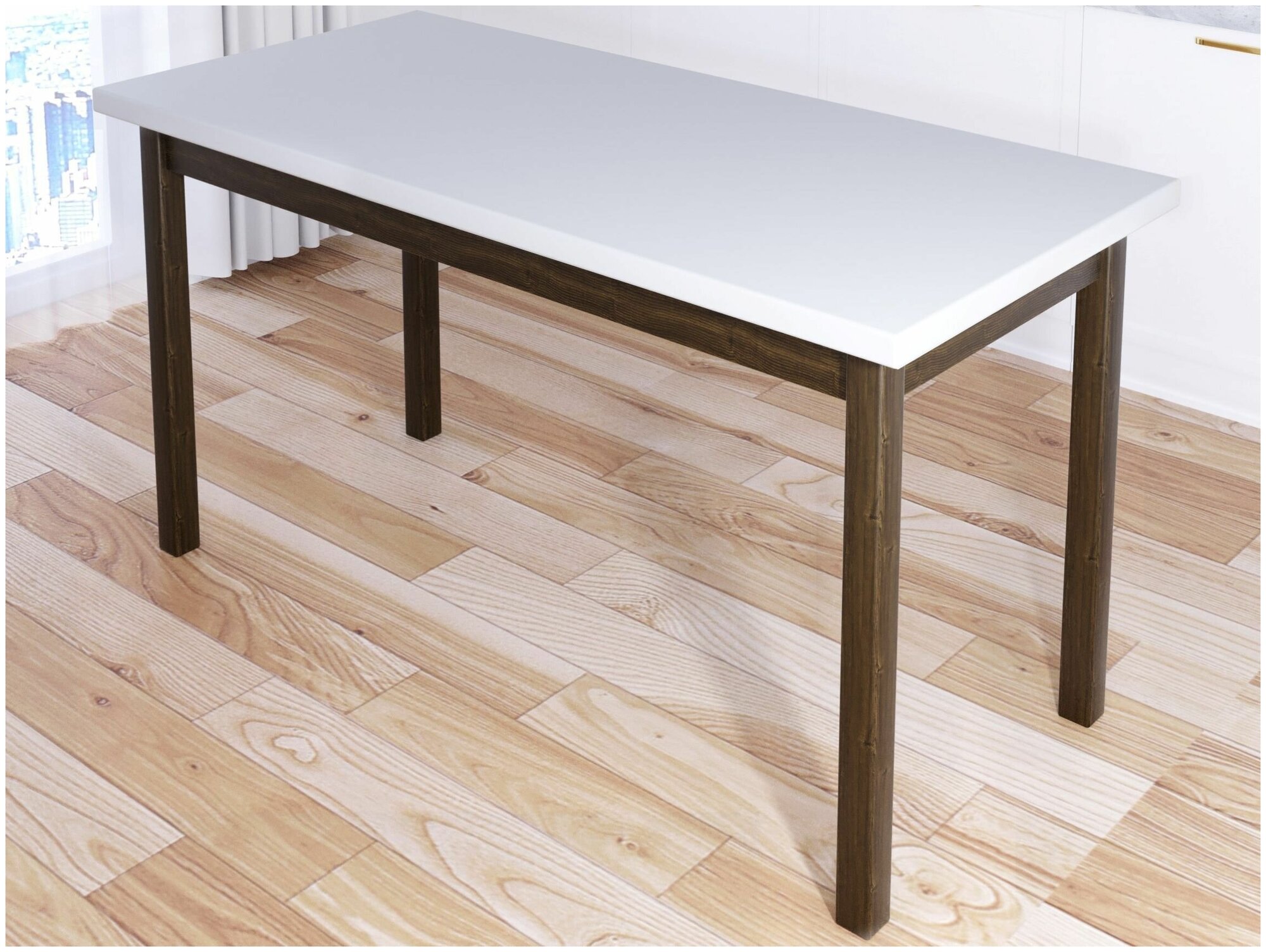Стол кухонный Классика из массива сосны белая столешница 40 мм и ножки цвета темного дуба 120х70х75 см