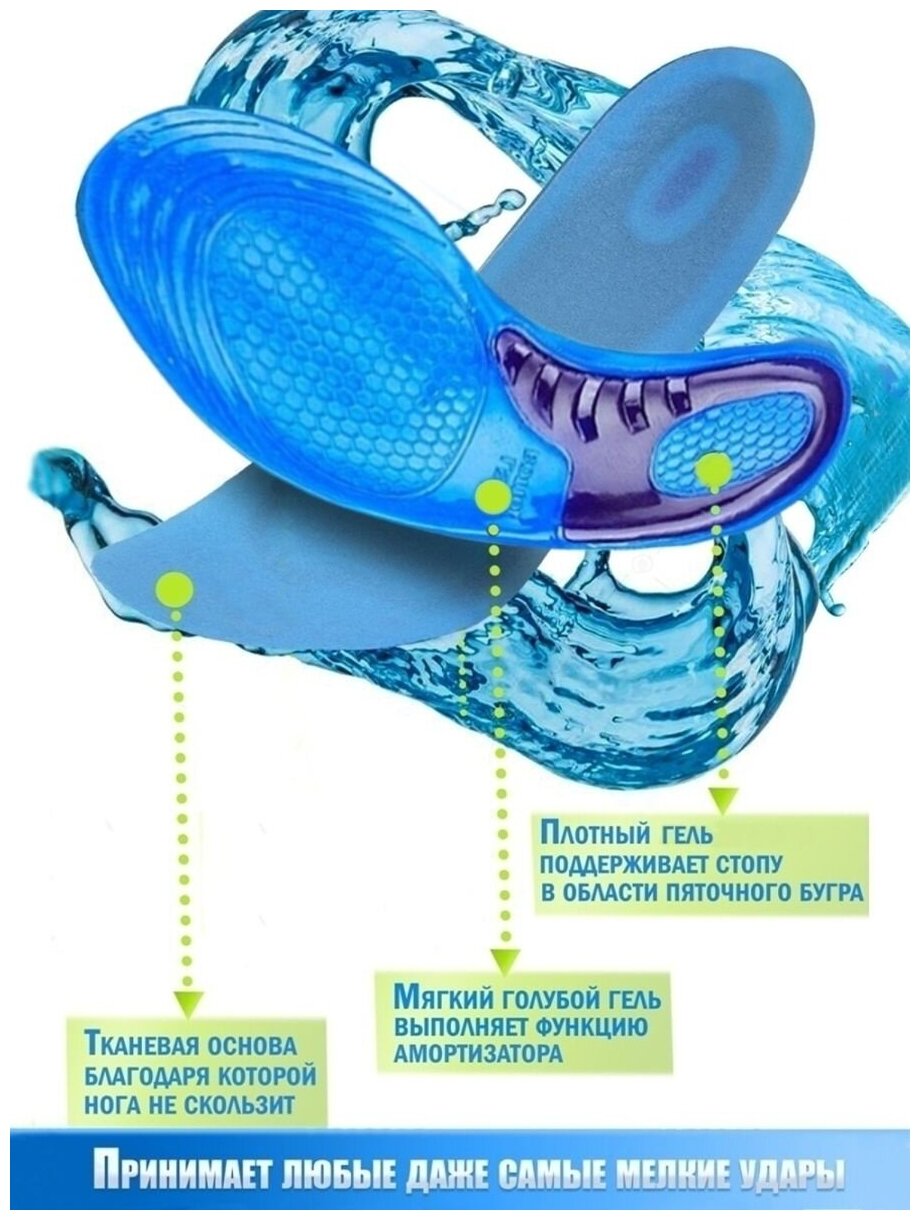 Стельки силиконовые гелевые мягкие для обуви спортивные женские и мужские амортизирующие ортопедические, 36-40