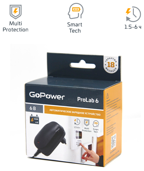 GoPower ProLab 6 00-00015354 З/У для свинцово-кислотных аккумуляторов 6V GoPower ProLab 6 1.0A (1/100) 00-00015354