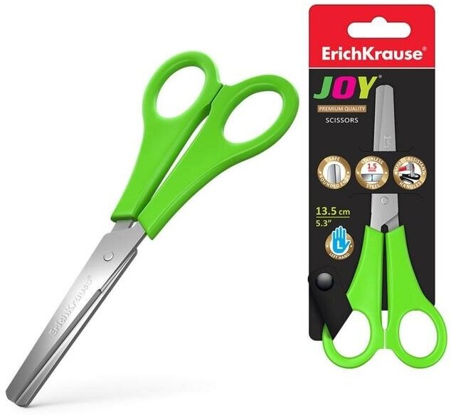 Ножницы детские для левшей 13,5 см, ErichKrause Joy Left Hand, с закруглёнными концами лезвий и линейкой, микс
