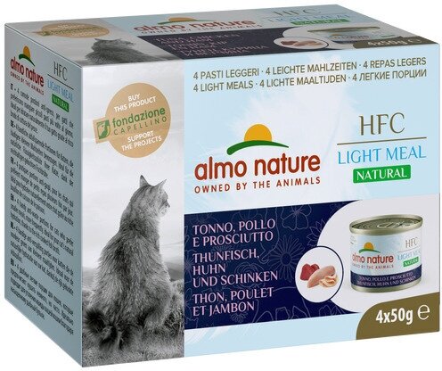 Almo Nature консервы для кошек "Тунец с Курицей и Ветчиной" (Natural Light Meal - Tuna with Chicken and Ham) 4шт х 50 гр 0,2 кг