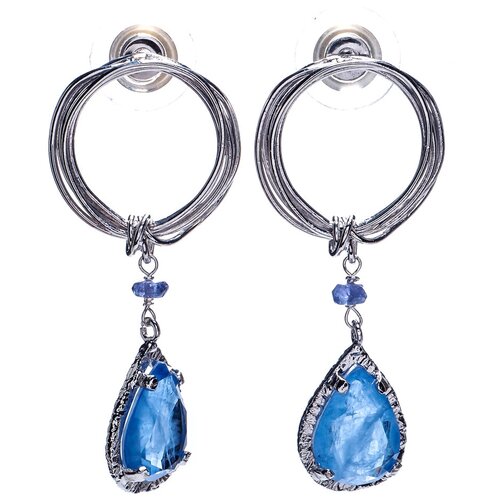 Серьги с подвесками Estrosia, кристалл, серебряный, голубой