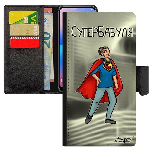 фото Стильный чехол-книжка на телефон // xiaomi mi 8 // "супербабуля" рисунок смешной, utaupia, серый
