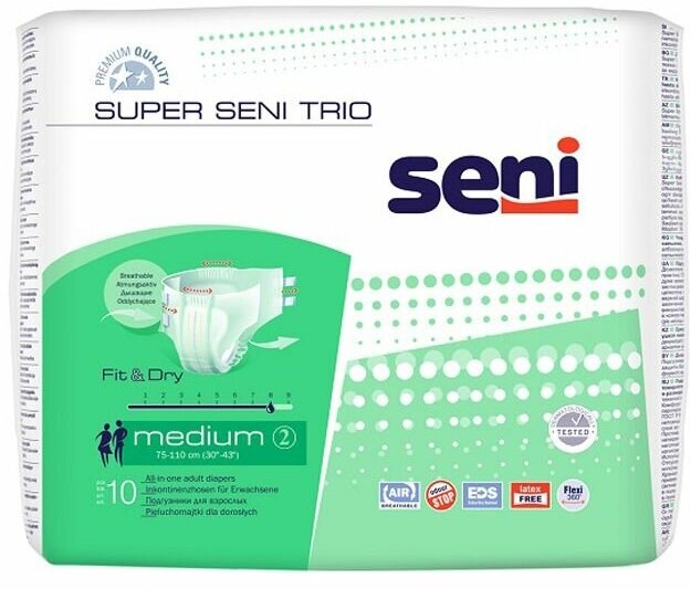 Подгузники для взрослых Super Seni Trio Medium (№2), объем талии 75-110 см, 10 шт.