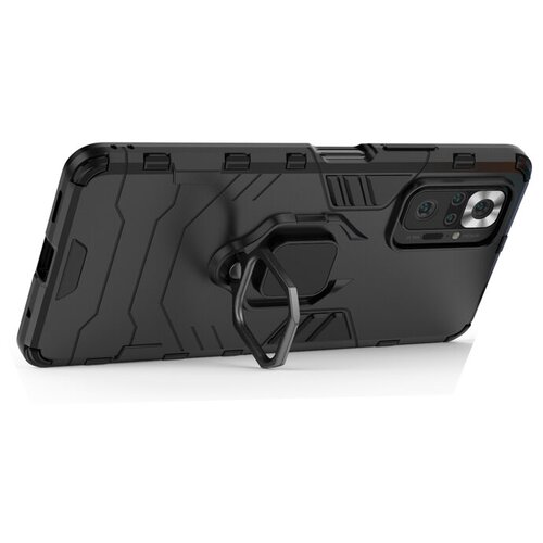 Противоударный чехол с кольцом Panther Case для Xiaomi Redmi Note 10 Pro / Note 10 Pro Max черный