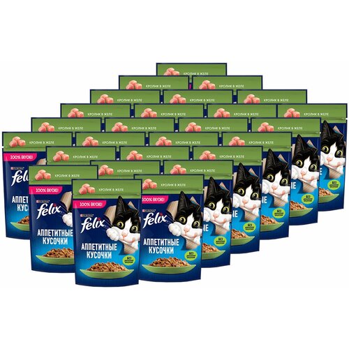 FELIX аппетитные кусочки для взрослых кошек с кроликом в желе (75 гр х 26 шт)