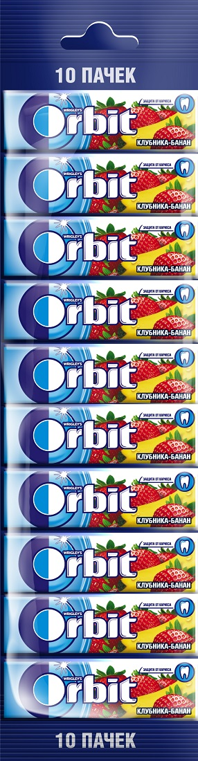 Жевательная резинка Orbit Клубника-банан, без сахара 13.6 г, 10 шт. в уп.