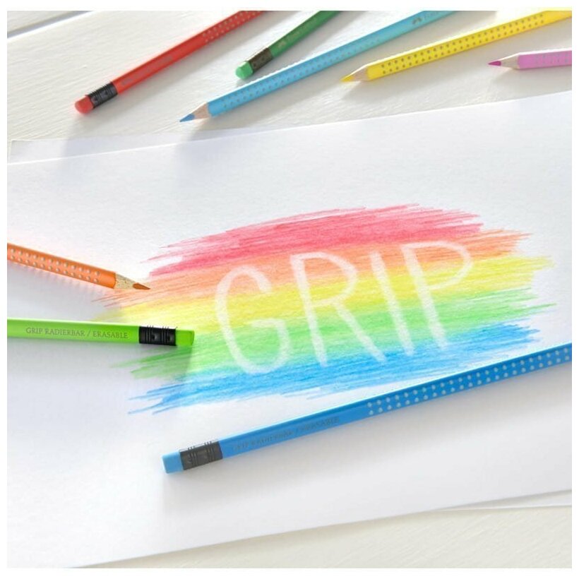 Карандаши цветные Faber-Castell Grip 2001 с ластиками набор цветов в картонной коробке 10 шт. - фото №2
