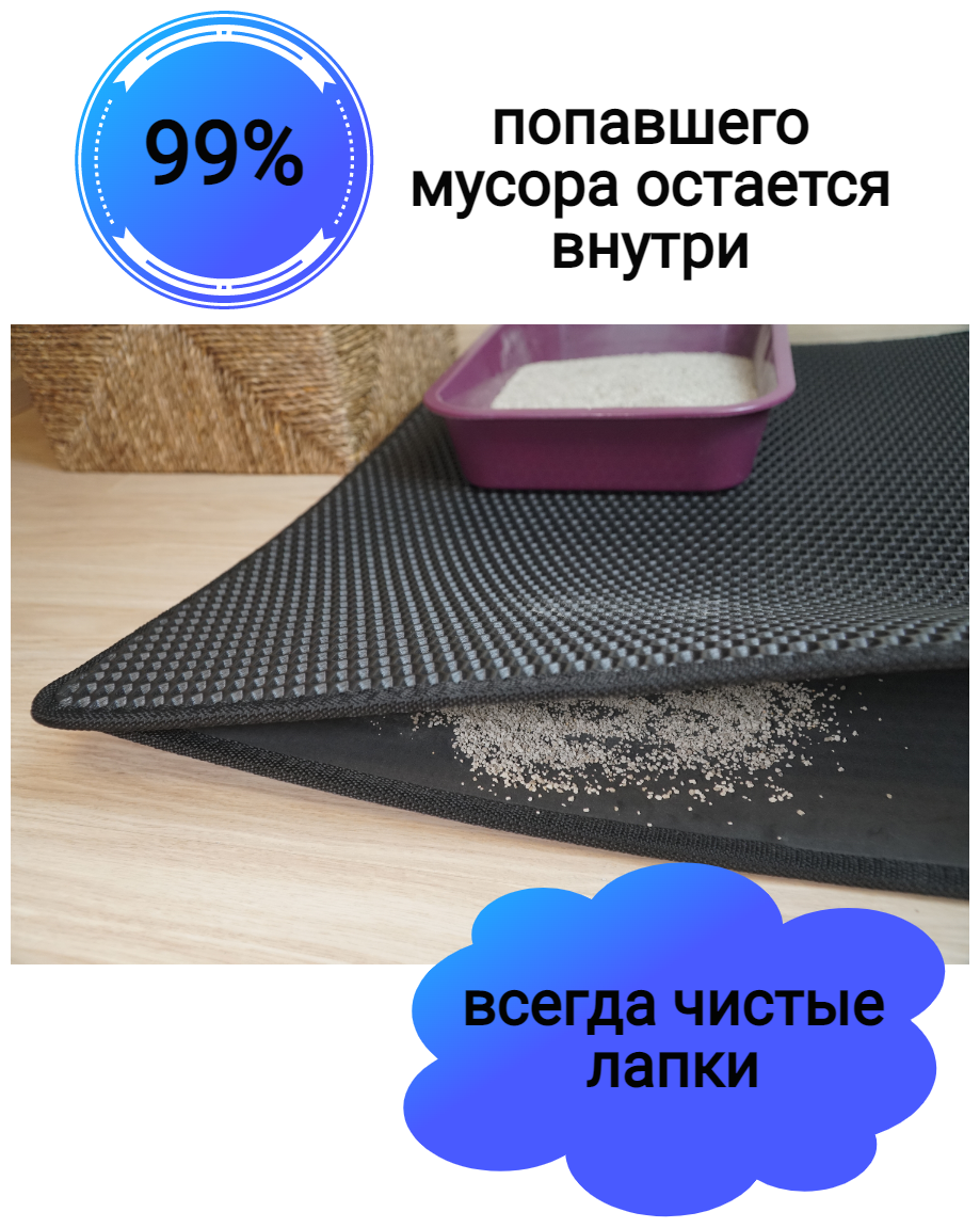 Двухслойный коврик для кошачьего туалета 60*45см, черный / Коврик под лоток для кота, собаки