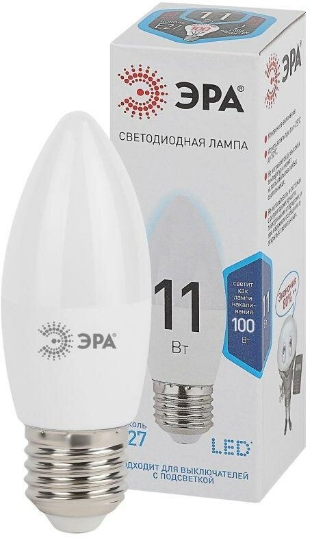 Лампа светодиодная B35-11w-840-E27 свеча 880лм ЭРА Б0032983