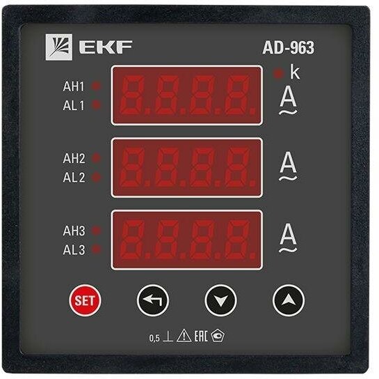 Амперметр цифровой AD-963 на панель 96х96 трехфазный EKF ad-963 1шт
