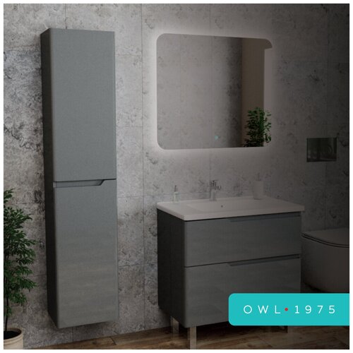 Шкаф пенал для ванной подвесной напольный OWL 1975 Hella 35 серый лак левый 35х35х170см OW24.04.02