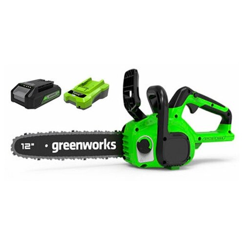 фото Цепная пила аккумуляторная greenworks gd24cs30 2007007ub, 24v, 30см, бесщеточная, c акб 4 ач и зу