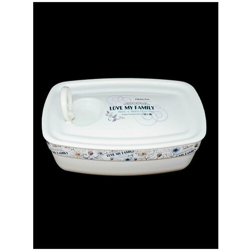 Герметичный ланч-бокс , белый с цветочным принтом (В-338) 1000 мл +контейнер +ложка