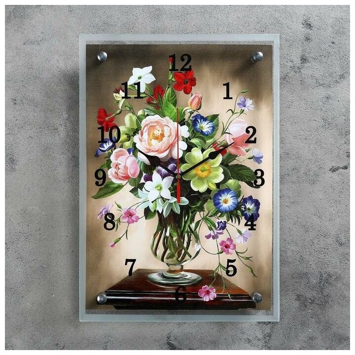 Часы настенные, серия: Цветы, "Разноцветные цветы", 25х35 см 1222593