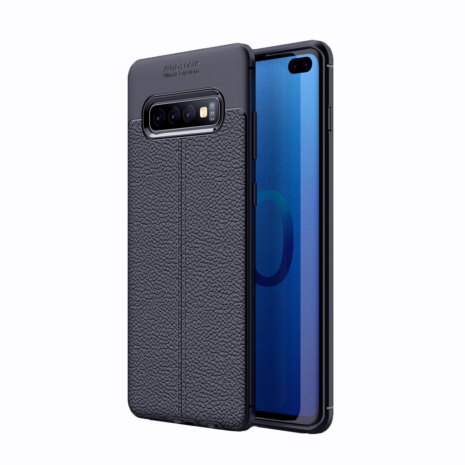 Чехол MyPads для Samsung Galaxy S10 Plus из качественного износостойкого силикона с декоративным дизайном под кожу с тиснением синий