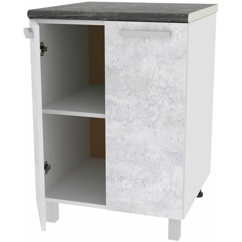 Стол 600 со столешницей мраморные берега - белый/бетон спаркс светлый