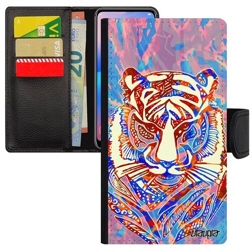 фото Качественный чехол книжка на телефон // xiaomi mi 8 lite // "тигр" tiger хищник, utaupia, розовый