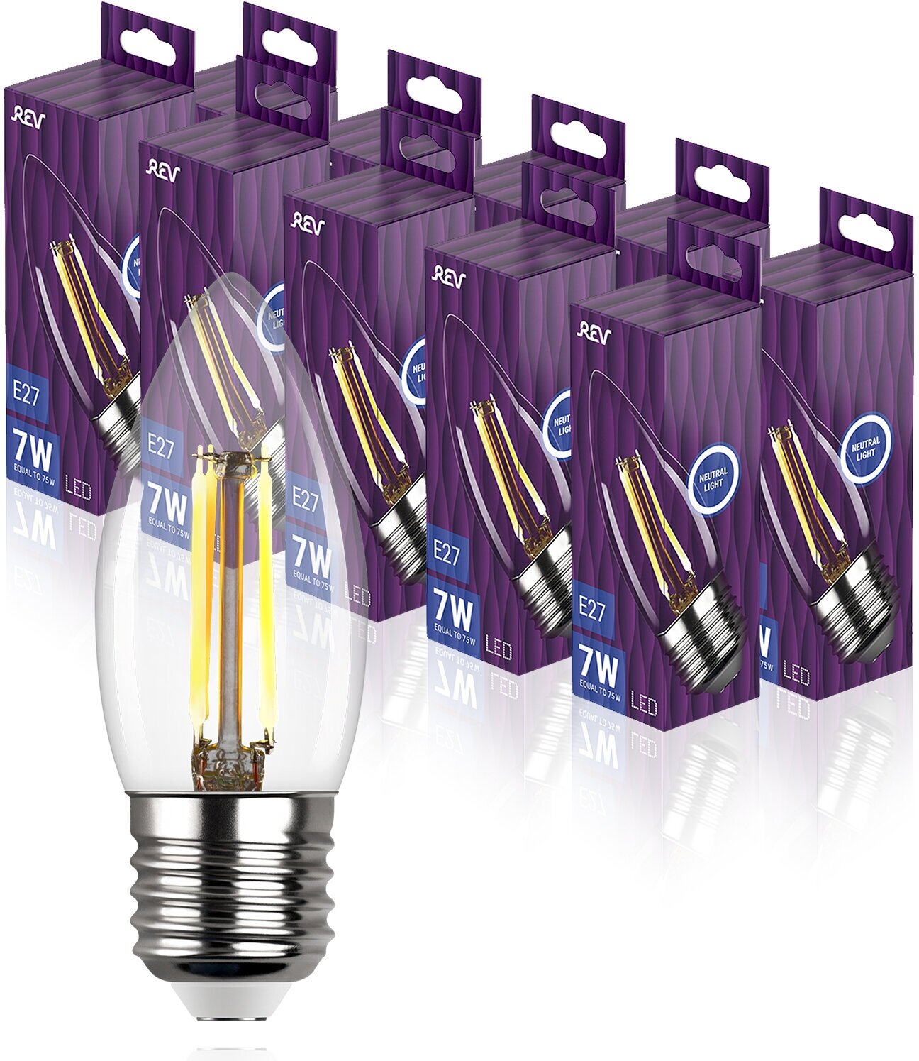 Упаковка светодиодных филаментных ламп 10 шт REV 32489 8, 4000К, Е27, FC37, 7Вт