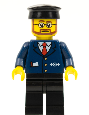 Минифигурка Lego Dark Blue Suit with Train Logo, Black Legs, Black Hat, Beard and Glasses trn223