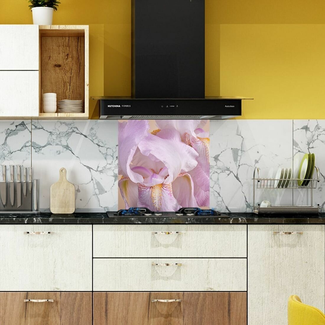 Защитный экран для кухни 600 х 600 х 3 мм "Цветы", акриловое стекло на кухню для защиты фартука, прозрачный монолитный поликарбонат, 600-019 - фотография № 4