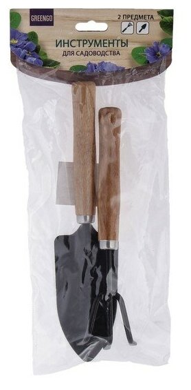 Набор садового инструмента, 2 предмета: рыхлитель, совок, длина 26 см, деревянные ручки - фотография № 3