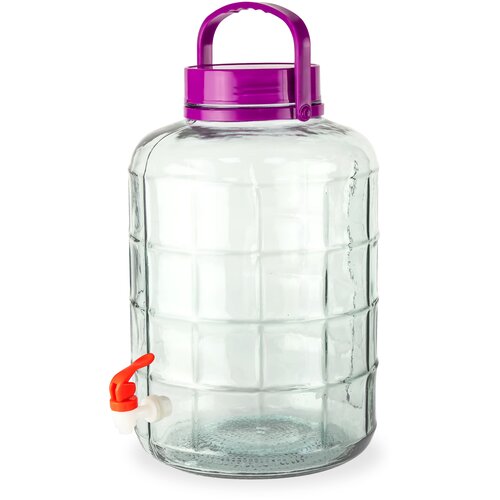 Большая стеклянная банка (бутылка) с крышкой, ручкой и краном 18 литров (бутыль для хранения и розлива лимонадов, вина)