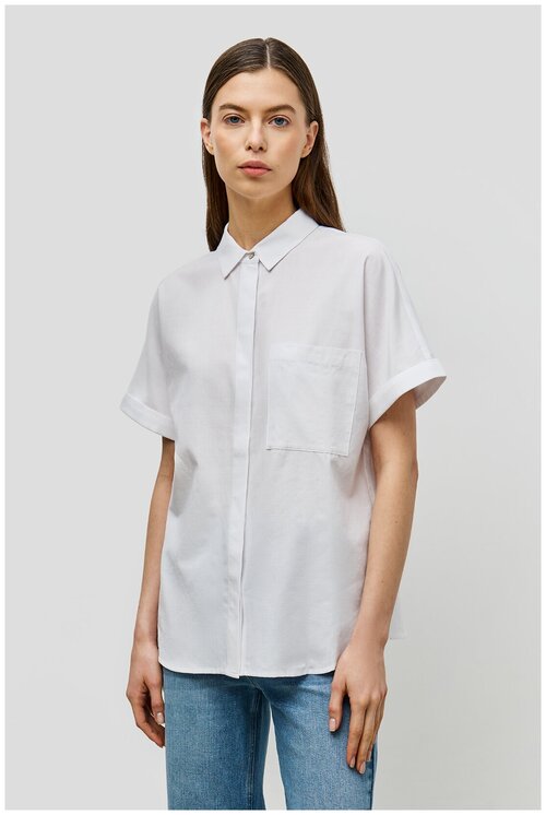 Блуза  Baon, повседневный стиль, прямой силуэт, короткий рукав, карманы, однотонная, размер 48, белый