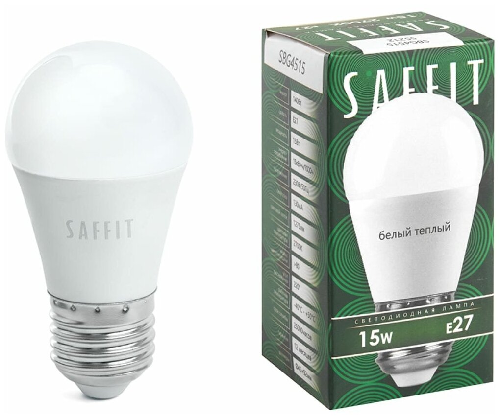 Saffit шар G45 E27 15W(1275Lm) 2700K 2K матовая 92x45 SBG4515 55212